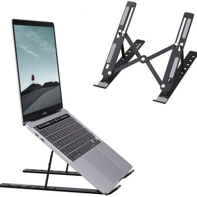 Soporte plegable portátil para computadora portátil, elevador ajustable para computadora portátil con almohadilla de enfriamiento, soporte para computadora portátil de escritorio con ajuste de ángulo, adecuado para regalos de regreso a la escuela, Halloween, Navidad, escritorio de oficina, suministros de oficina, accesorios de oficina