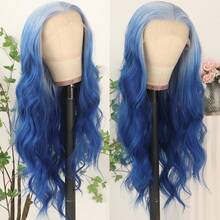 13x4 HD Lace Front Wig Ombre Pink Red Color Long Body Wave Synthetic Hair 180% Density Pre-Plucked Glueless Red Ombre Colored Long Wavy Hair 26 Inch Free Part Soft Natural Look For Women Versatile Styling Options - 漸層藍色 - 查看 4