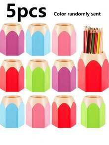 1/2/5pcs Pencil Shaped Cups, Suitable For Classroom Pencil Dispenser, Bulk Cute Pencil Storage Box, Desktop Colorful Makeup Brush Container, Decor For School, Home And Office, Great Back To School Gift, Birthday Gift For Friends, Halloween, Christmas Holiday Present