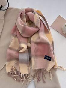 1pc Unisex New Plaid Faux Cashmere Scarf, Thick & Warm, Versatile For Daily Use For Dress - A - View 9