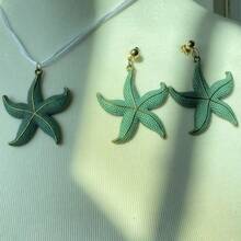 1 Conjunto de 3 peças Brincos e Colar da Série Oceânica Boêmia de Moda Versátil e Colorida com Estrela-do-mar, Conjunto de Colar Pendente e Brincos de Estrela-do-mar de Design Único em Turquesa, Adequado para Uso Diário e de Férias pelas Mulheres