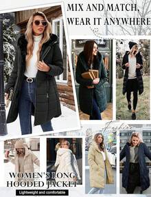 Women's Winter Windproof Fur Warm Slim Fit Down Jacket - Long Ski Coat For Commuting - 黑色 - 查看 6