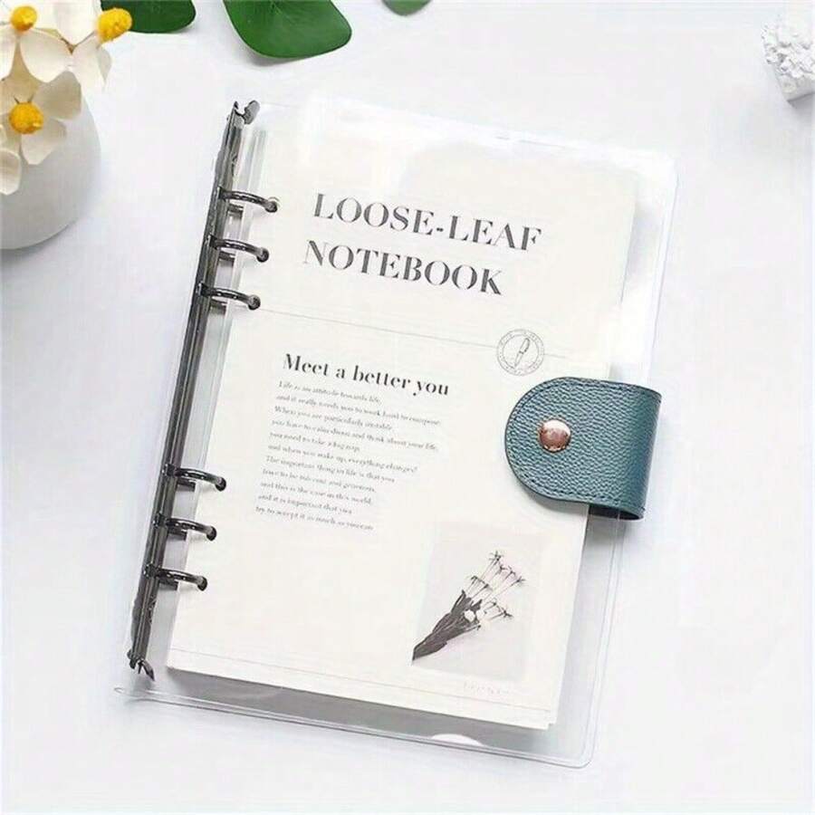 A6 Loose-Leaf Notebook Binder Clear Cover Journal Diary Agenda Planner Notepad - Black - View 1