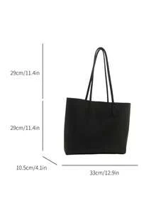 2pcs Women Black Quilted Lining Shoulder Tote Bag, Fashion Large Capacity Combination Handbag With Snap Closure, Casual Street Style For Daily Commute - Black - View 5