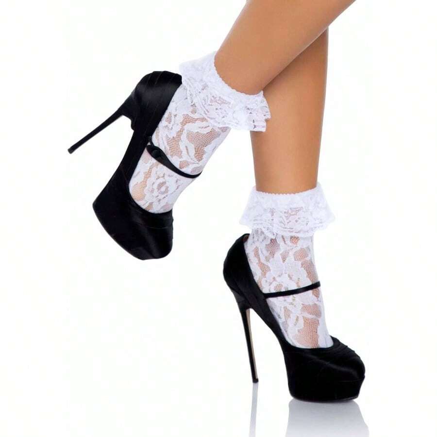2025Women's Ruffle Cuff Lace Anklet Socks - 白色 - 查看 1