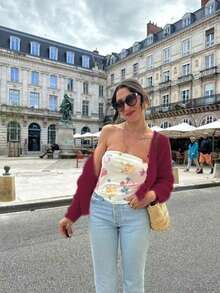 Women's Solid Color Versatile Open Front Long Sleeve Knit Cardigan Sweater, Suitable For Halloween And Christmas - Burgundy - View 3