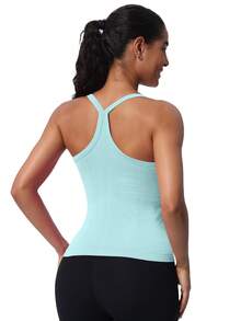 Camisetas sin mangas para entrenamiento MathCat para mujer con sujetador incorporado, camisetas sin mangas para gimnasio, camisetas deportivas para yoga con espalda cruzada sin costuras - Azul cian - Ver 2