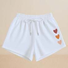 Women's Basic Sweatpants, Comfort, Casual, Everyday, Heart Print - 白色 - 查看 1