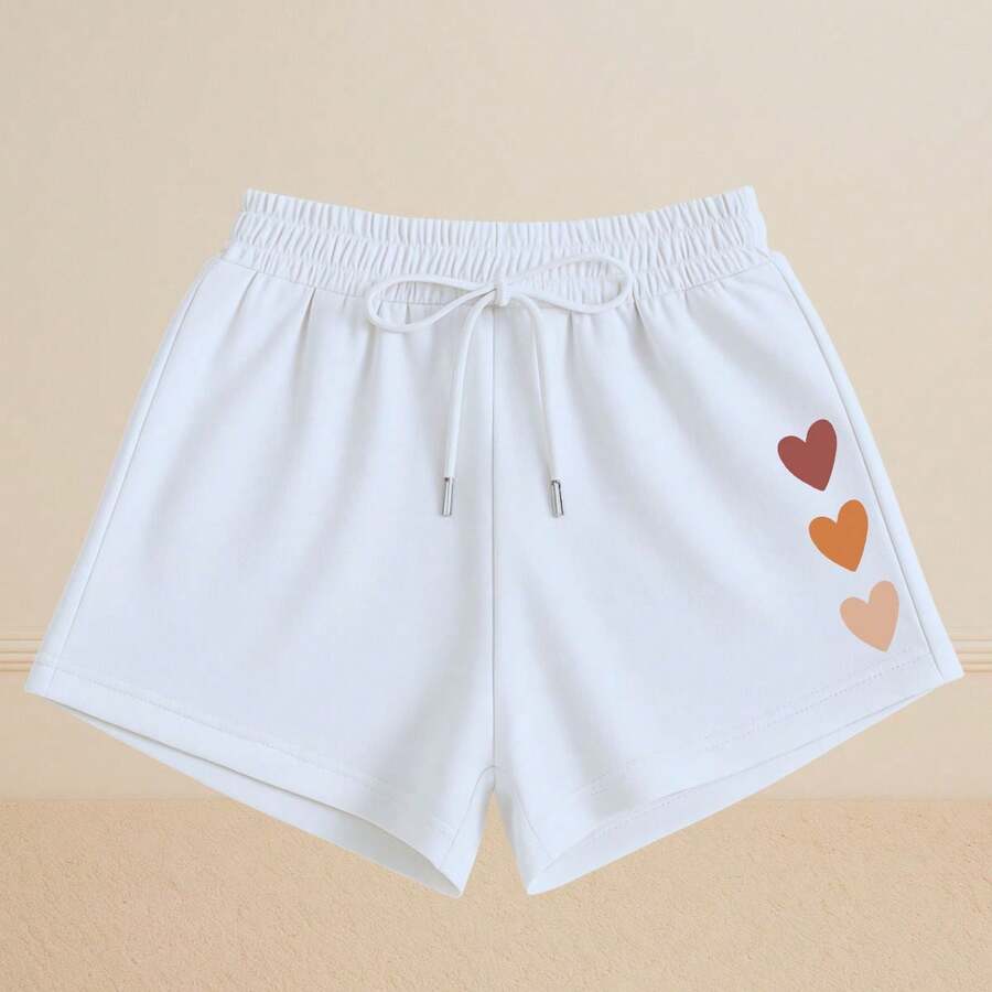 Women's Basic Sweatpants, Comfort, Casual, Everyday, Heart Print - 白色 - 查看 1