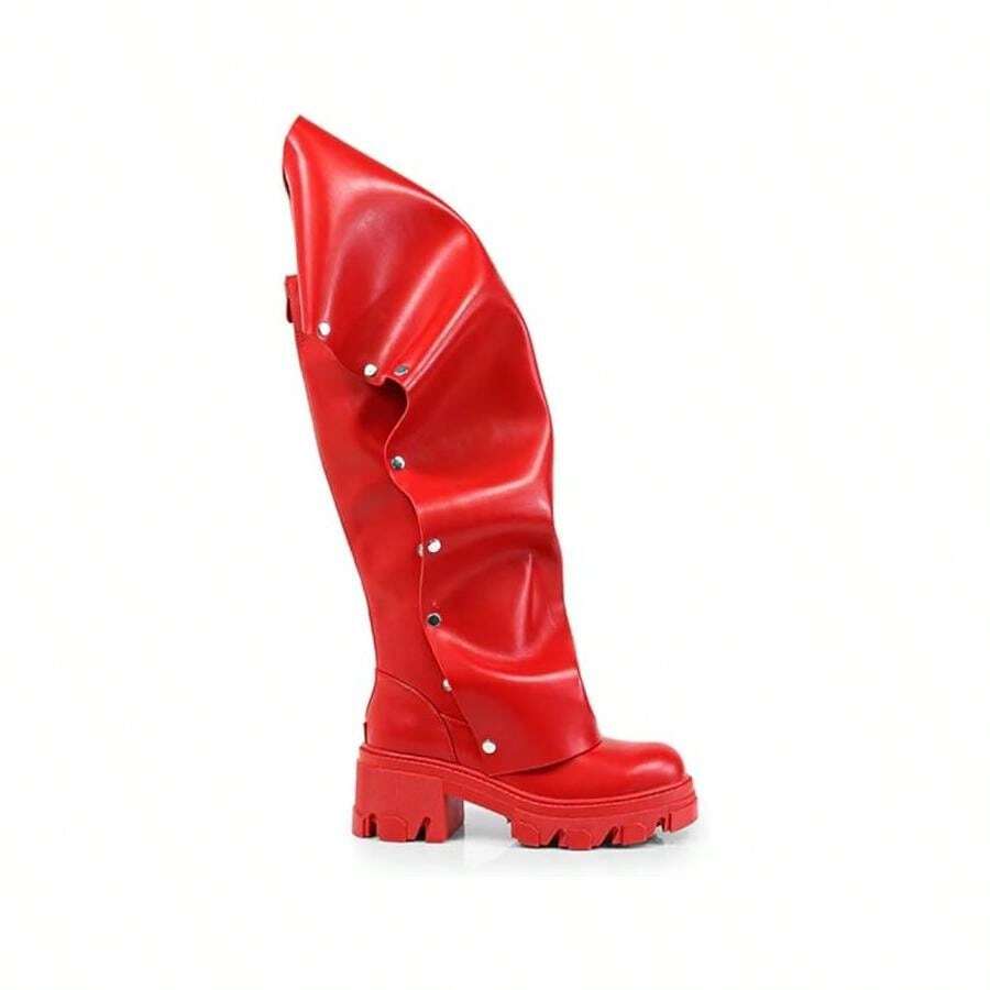 Women Mid Calf Slouchy Boot Fashion Detachable Shoes - 紅色 - 查看 1