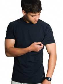 Thermal Polyamide T-Shirt Short Sleeve Anti-Odor UV50+ Protection Men's Raglan Fit Gym Training Running Second Skin - Black - View 7