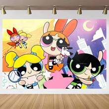 1PC Cartoon Powerpuff Girls Birthday Party Theme Photography Background Decoration Banner Baby Baptism Party Photo Props