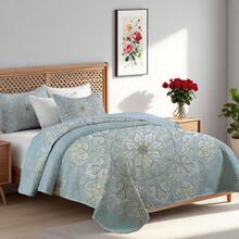2/3pcs Luxury Boho Flower Printed Quilt Set(1 Quilt + 1/2 Pillowcases), Machine Washable Durable And Lightweight Summer Bedding Set, 100% Microfiber Breathable Bedspread Set, Versatile For All Seasons, Creative Room Decor - Hoa Bohemian - Xem 4