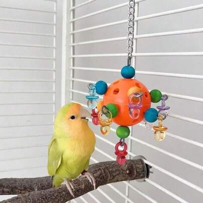 1pc Plastic Hollow Bird Cage Hanging Toy, Suitable For Small/Medium Birds, Enrichment Sphere, Chewing Toy (Random Color)