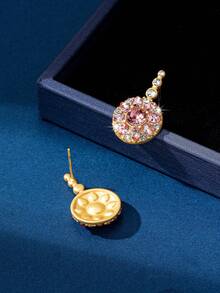 1 pereche de cercei rotunzi cu disc, în stil oriental, roz piersică radiantă, ambianță unică, design nou pentru Ziua Îndrăgostiților