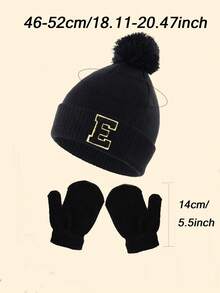 Bộ 3 món mũ và găng tay len dệt kim 26 chữ cái cho bé, mũ len mùa đông mềm mại cho bé trai và bé gái, có quả bông, găng tay cho trẻ sơ sinh, thích hợp cho bé mặc hàng ngày ngoài trời vào mùa thu/đông. - màu đen - Xem 10