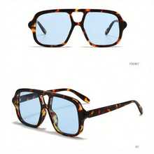 1 Pcs/Set, Fashionable Oversized Double-Bridge Sunglasses Multiple Colors Available Perfect For Daily Dates, Commuting, Street Style Outfits, Or As Gifts Includes Eyewear Case - 半藍色 - 查看 2