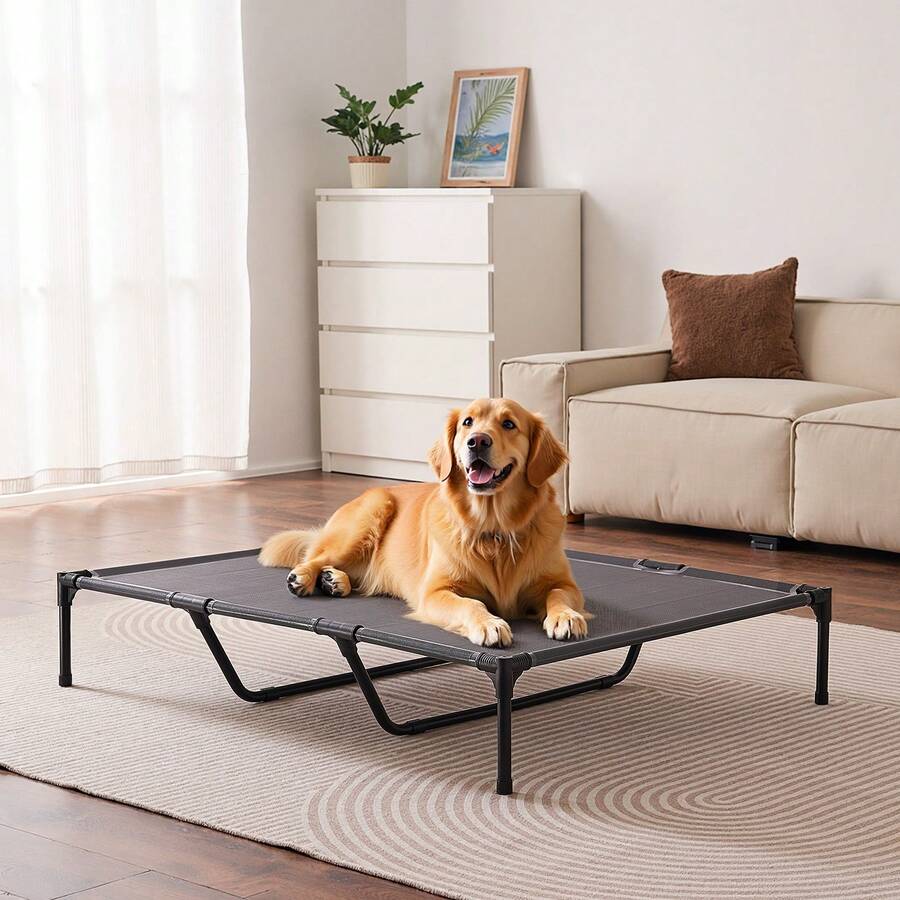 Elevated Dog Bed For Large Dogs, Portable Raised Dog Cot With Washable Pillow, Indoor & Outdoor Pet Cooling Raised Hammock Bed With Steel Metal Frame And Breathable Teslin Mesh, XL, Gray - Flat Bent Leg Support XL - 查看 1