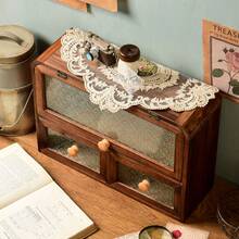 1pc Elegant Wooden Vintage Cabinet Featuring Glass Door Panel And Drawer For Stylish Cosmetics And Miscellaneous Storage, Perfect For Valentine's Day Gifts, Home Decor, And Organizing Essentials For The Festive Season, Ideal For Christmas, Thanksgiving, And New Year Celebrations - Coffee Brown - View 11