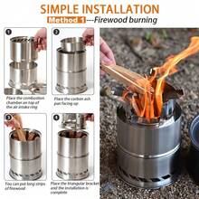 SNUOK Przenośny piecyk ze stali nierdzewnej do użytku na zewnątrz, dwuwarstwowy, promiennikowy piecyk ogniskowy, odłączany, sztaplowany palnik do plecaka piknikowego, kuchenka do gotowania, grill węglowy, domowy ogrzewacz kominkowy, dwukanałowe spalanie wtórne, kompatybilny z wieloma paliwami, artykuły na obiady rodzinne, artykuły na świąteczne przyjęcia