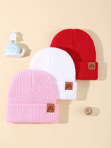 3 件装可爱时尚婴儿推车徽标针织帽适合婴儿女孩男孩适合日常冬季保暖
