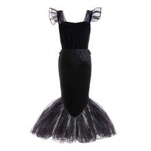 Young Girls Black Horror Skeleton Mermaid Dress For Halloween Costume, Paired With Crown, Magic Wand, Skeleton Gloves, Necklace, Bracelet, Earrings, And Ring For Halloween Party, Carnival, Friends Gathering, Birthday Party, Stage Performance And Other Major Festivals - Black - View 2