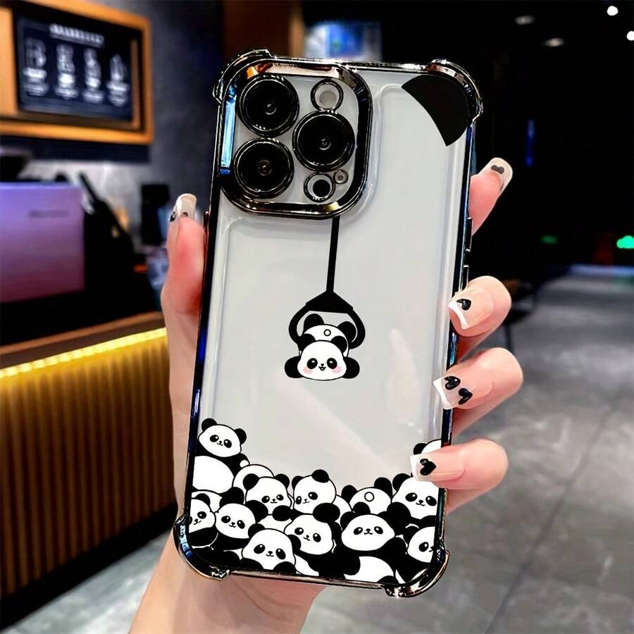 Funda de Teléfono para iPhone 16 15 14 13 12 11 Pro Max X XR XSMAX 8 8 Plus, Diseño Divertido, Material Duradero, Ajuste Cómodo, Funda Transparente Suave a Prueba de Golpes, Uso Diario, Pequeño Panda Lindo - Mezcla de colores - Ver 1