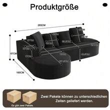 Fully Compressed Boneless Sofa, Modular Combination Sofa (L-Shaped Recliners), Modern Cloud Combination Sofa (Deep Seats), Sponge Compression Sofa (Without Assembly) - Đen + Nhung + 3 Ghế + Xốp - Xem 2