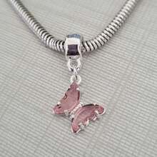 Silver Plated Colorful Studded Butterfly Charm - Aquarium - View 7