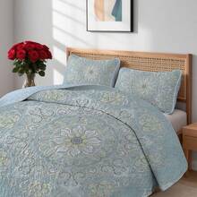 2/3pcs Luxury Boho Flower Printed Quilt Set(1 Quilt + 1/2 Pillowcases), Machine Washable Durable And Lightweight Summer Bedding Set, 100% Microfiber Breathable Bedspread Set, Versatile For All Seasons, Creative Room Decor - Hoa Bohemian - Xem 2