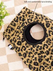 1pc Khaki Leopard Print & Spotted Gourd Pattern Cotton Dog Coat With Back Zipper, Washable Pet Jacket Suitable For Large, Medium And Small Dogs, For Indoor Or Outdoor Wear