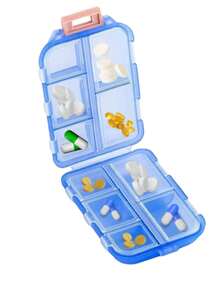 1 件旅行药丸收纳盒，10 个隔层用于存放旅行药物，便携式可折叠小药盒，日常药品容器，适用于存放药片、珠宝、配件，可放入旅行包或口袋中