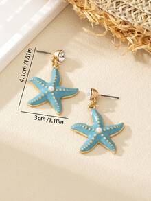 1 Pair Fashionable Beach Style Rhinestone Starfish Dangle Earrings, Suitable For Women - Three Starfish - View 2