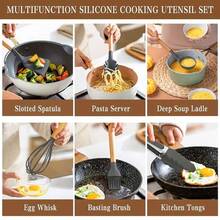 Kitchen Utensil Set, 33PCS Silicone Cooking Utensils Set With Wooden Handle, Non-Stick Cooking Spoons Utensil Sets, Silicone Kitchen Utensils Set, Heat Resistant Kitchen Tools, Heat Resistant Set