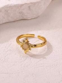 Fashion Pink Sun Stainless Steel Open Rings For Women, 18K Gold-Plated Anti Fading Finger Ring, Golden Wedding Jewelry Party Accessories, Christmas Gifts For Best Friends/Mom