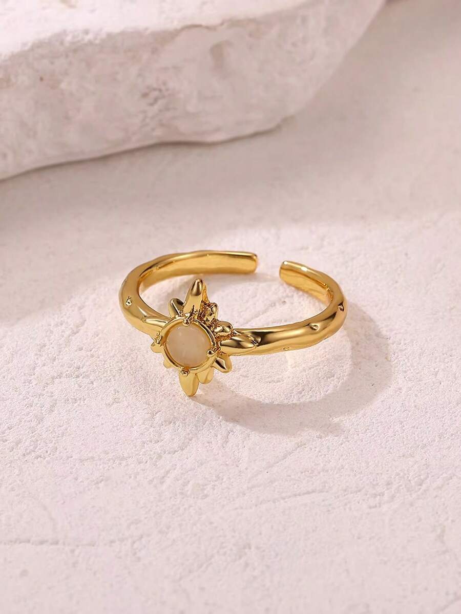 Fashion Pink Sun Stainless Steel Open Rings For Women, 18K Gold-Plated Anti Fading Finger Ring, Golden Wedding Jewelry Party Accessories, Christmas Gifts For Best Friends/Mom