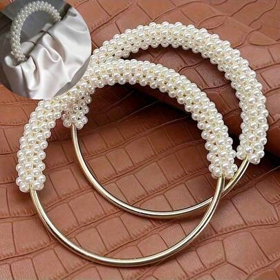 Elegant White Glossy Beaded Handles, Round Purse Frames, Metal Rings - Versatile Fashion Accessories For Women's Handbag Sewing Frames, DIY Bag Creations, Perfect For All Seasons, Accessory Handles | Glossy Finish | Metallic Decorations, Beaded Handbags, Holiday Decorations, Holiday Gifts