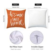 4 件套简约日常橙色几何“甜蜜之家”抱枕套，单面柔软桃色天鹅绒材质，45*45/50*50/40*40 厘米靠垫套适用于室内装饰、派对、礼物 - 橘色 - 查看 11