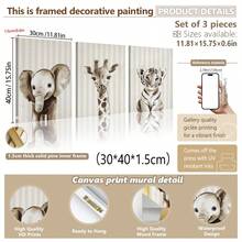 3pcs/Set, Canvas Wall Art, Framed Nursery Decor, Animal Wall Art For Kids' Room, Gray Nursery, Neutral Nursery, Giraffe, Elephant, Tiger, Animal Motifs, Playroom, Nursery Wall Decor, Gift For Expectant Mothers, Baby Room Decor - Multicolor - View 13