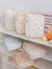 1 件装时尚花卉印花文具收纳袋，泡沫绗缝圣经保护套，大容量整理袋，可收纳铅笔、眼镜、书籍和笔记本；可爱蝴蝶结图案日记本收纳袋；精美拼贴日记工具整理袋；便携式旅行文具收纳袋