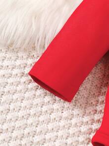 3件套新生男宝宝休闲针织熊猫印花长袖连体衣+熊猫印花裤子+帽子套装 - 紅色 - 查看 5