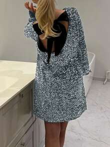 Robe longue à manches longues et dos nu pailletée pour femmes, convient pour Noël, la rentrée scolaire, les festivals de musique, les fêtes, les cocktails, les mini-jupes pour invités