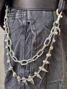 1 pieza Collar/Cadena de cintura de estilo punk simple de moda hip hop, versátil con colgante de bala de metal, adecuado para uso diario y accesorios de hombres, regalo - Cadena para pantalones multicapa - Ver 2