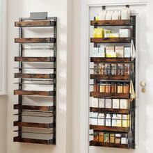 8 Tier Over The Door Pantry Organizer 2 IN 1 Wall Mount Or Metal Hanging Spice Rack For Pantry Organizers And Storage Seasoning ShelvesAdjustable Basket With Hooks For Kitchen Bathroom Laundry