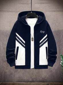 2pcs/Set Boys & Teens Contrast Color Print Hoodie Sweatshirt And Contrast Color Casual Sports Jogger Pants Set, Suitable For Spring, Autumn, Winter, Outdoor Play