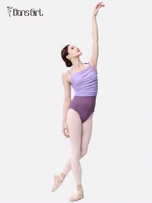 DonsGirl 1 Piece Women's Ballet Dance Leotard - Asymmetric Single Shoulder With Sexy Shoulder Strips Design, Elastic Mesh Patchwork, Gymnastics /Dance Performance Outfit - 紫色 - 查看 9