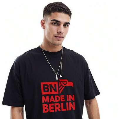 Playeras graphic casual playera de estampado con diseño de letras BN, águila roja y texto "Made in Berlin" Playeras Hombre Algodón Estampada Casual Ma