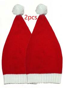 1/2 Winter Lady's Red Knitted Wool Santa Hat - 1 Piece, Adjustable Size. Suitable For Wearing In Winter To Keep Warm And Create A Christmas Atmosphere. For Christmas, A Christmas Gift, Christmas.