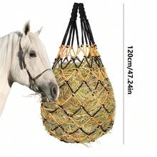 1 件/2 件 120 厘米干草袋、慢速喂食袋、耐用且易于使用的网状设计马喂食器、干草网、慢速喂食网、网袋、干草袋、长干草网、马慢速喂食网、稳定用品，适用于农场和牧场马、驴、牛和羊 - 彩色 - 查看 3