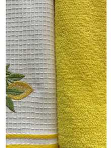 2-Pack 100% Cotton Kitchen Towels – 40x60 Cm | Soft Texture, Highly Absorbent, Dual-Sided Towels – MADE IN TURKEY - Light Yellow - View 4